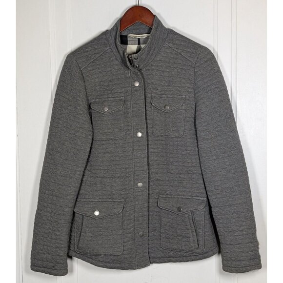 LL Bean Jacket Womens XS Gray Quilted Flannel Lined Field Chore Riding Coat Snap - Picture 1 of 4
